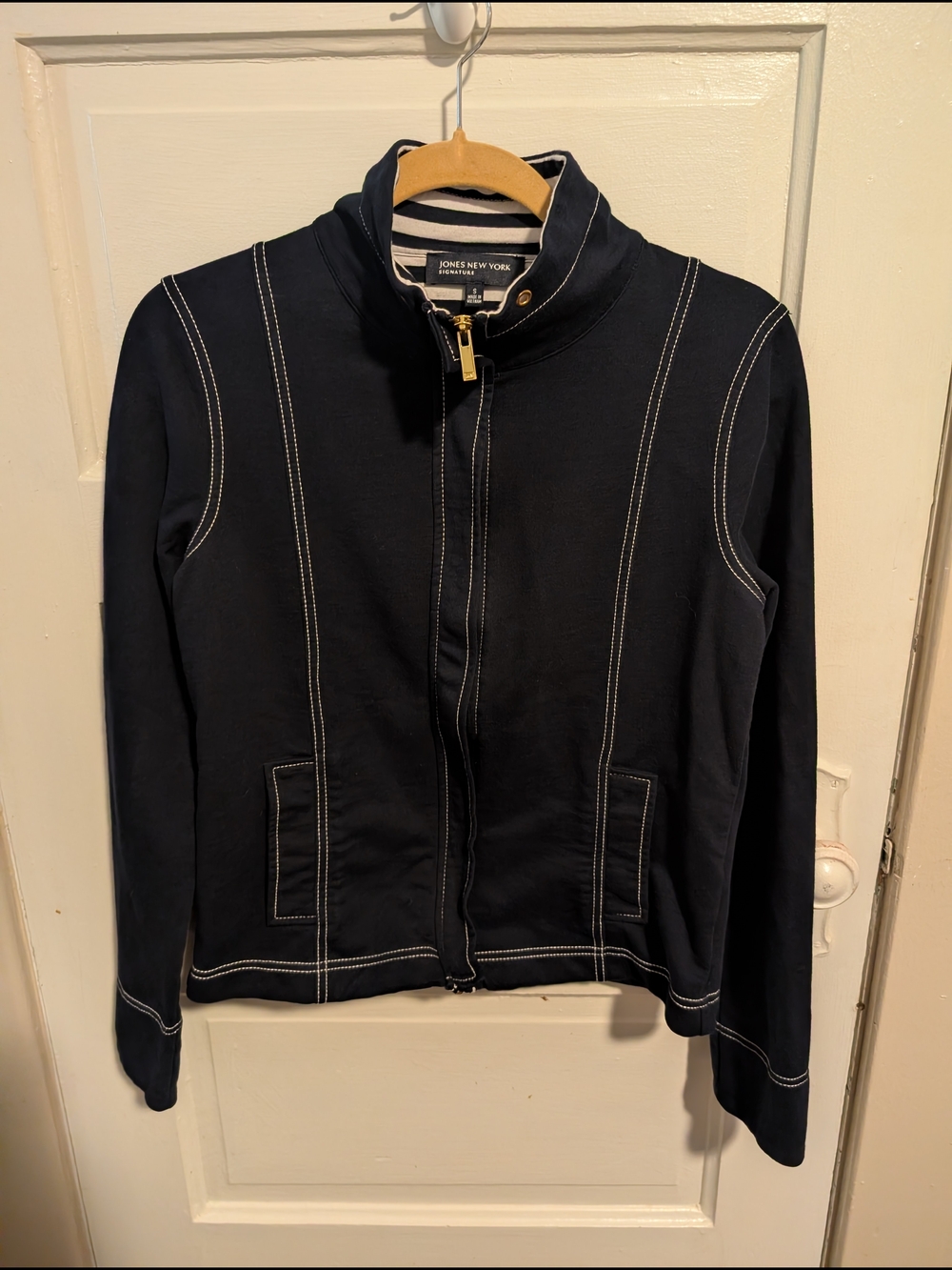 Y2K Sporty Chic Nautical Navy Zip-Front Women's Jacket Jones New York Signature